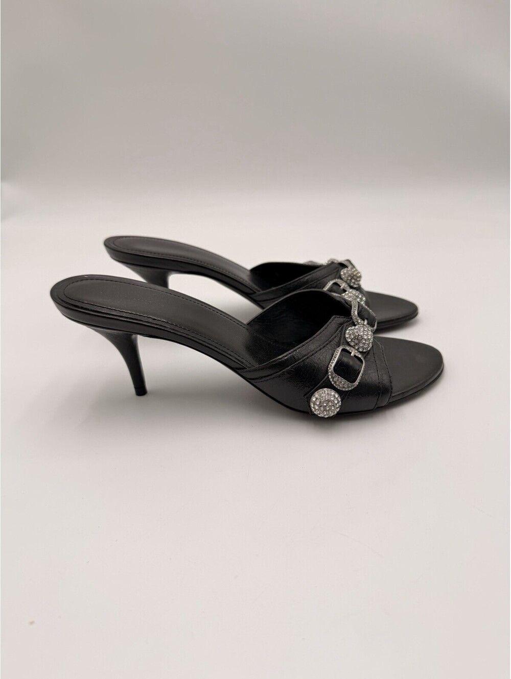 Balenciaga Cagole embellished leather mules in black Size 36